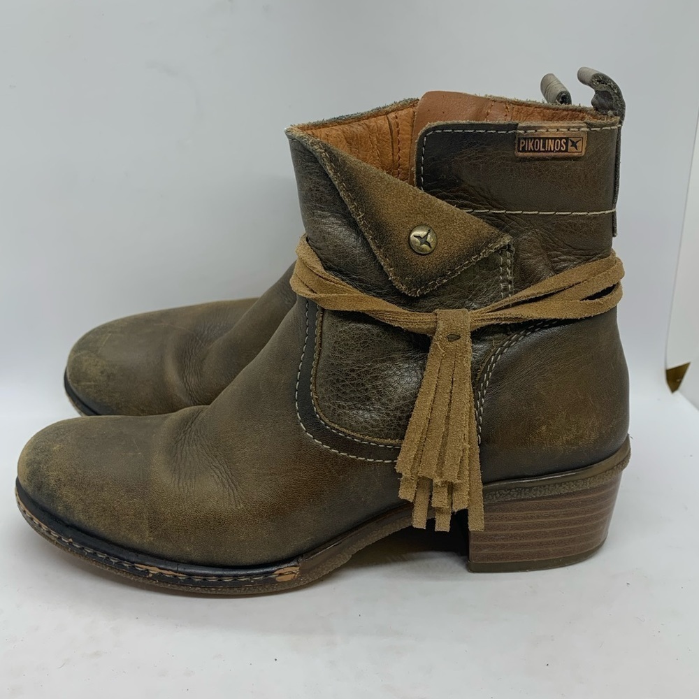 Pikolinos Zaragoza Brown Leather Short Boot Zip Side Size EU 35 US 4